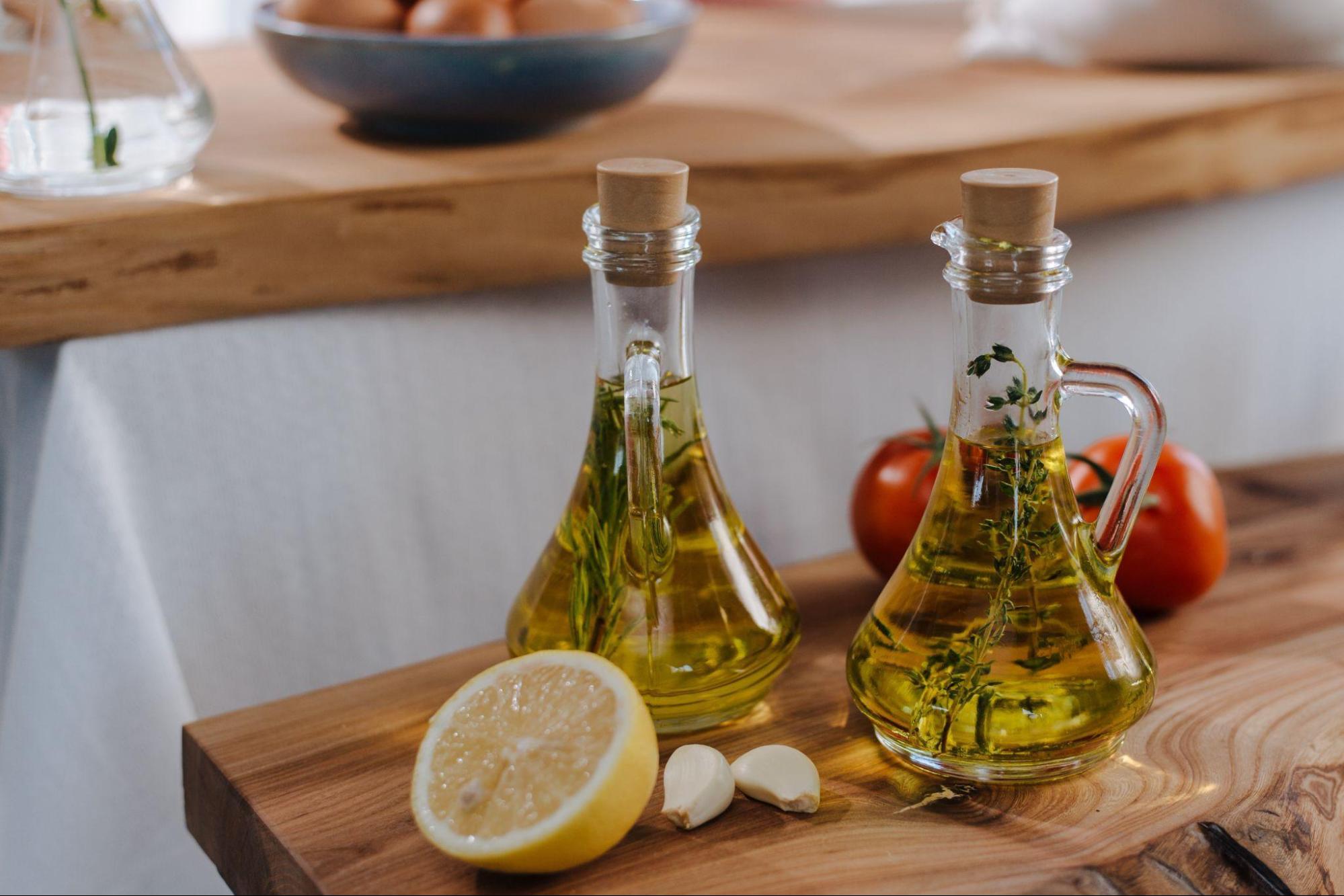 two bottles of olive oil 